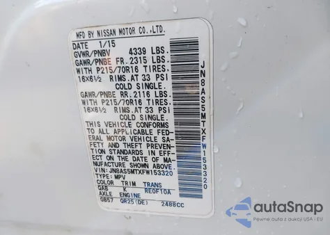 2015 Nissan Rogue Select S из США, поврежденный, VIN JN8AS5MTXFW153320